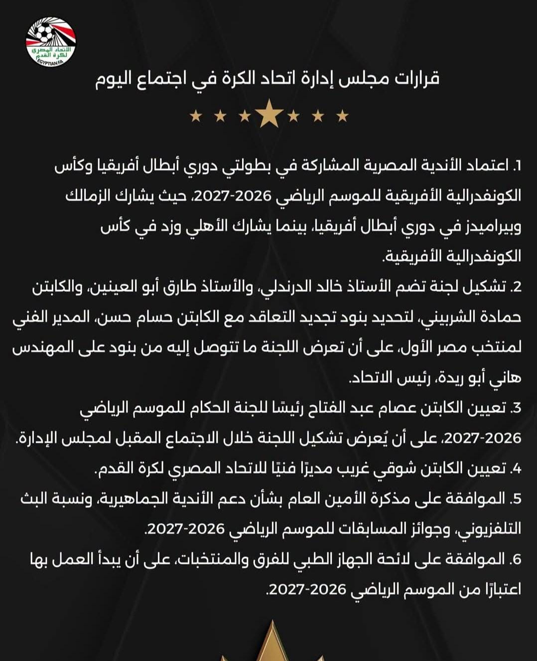 قرارات اتحاد الكرة
